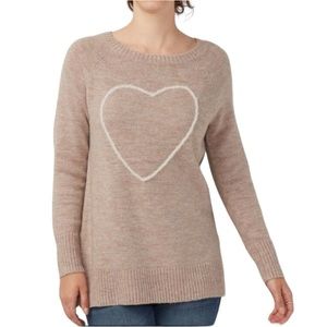 Lauren Conrad creamy tan large fuzzy heart sweater. Crew neck. Acrylic/nylon.